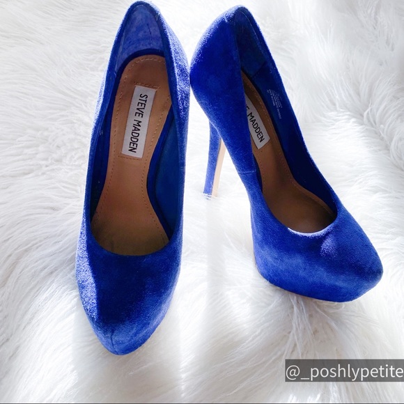 Steve Madden blue suede pump chunky platform heels - Picture 3 of 15